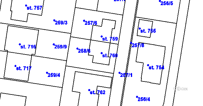 Parcela st. 760 v KÚ Krasice, Katastrální mapa