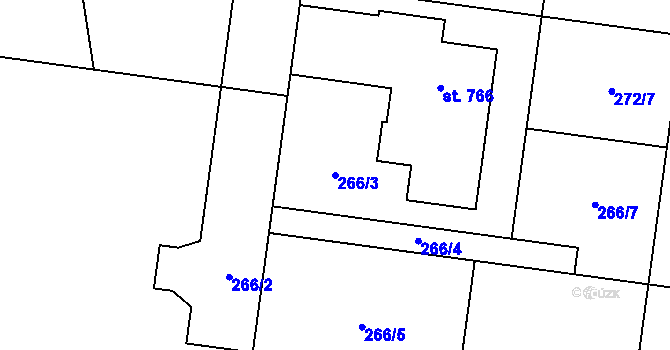 Parcela st. 266/3 v KÚ Krasice, Katastrální mapa