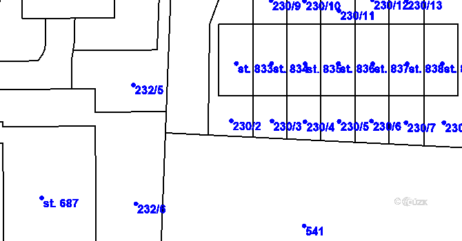 Parcela st. 230/2 v KÚ Krasice, Katastrální mapa