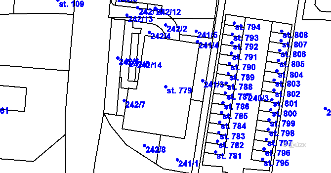 Parcela st. 779 v KÚ Krasice, Katastrální mapa