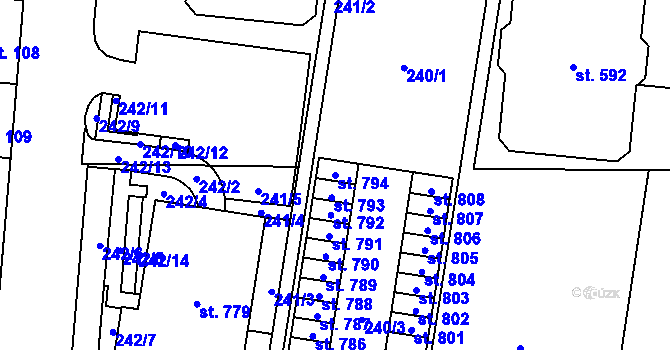 Parcela st. 794 v KÚ Krasice, Katastrální mapa