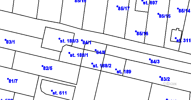 Parcela st. 84/6 v KÚ Krasice, Katastrální mapa