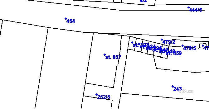 Parcela st. 857 v KÚ Krasice, Katastrální mapa