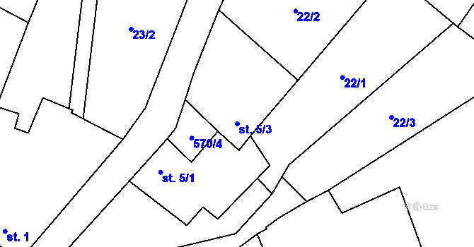 Parcela st. 5/3 v KÚ Prostějovičky, Katastrální mapa