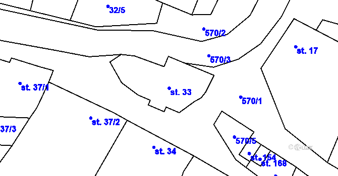 Parcela st. 33 v KÚ Prostějovičky, Katastrální mapa