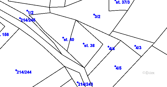 Parcela st. 38 v KÚ Prostějovičky, Katastrální mapa