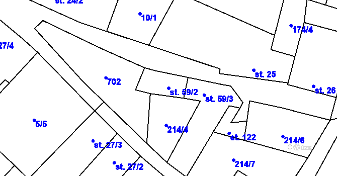 Parcela st. 59/2 v KÚ Prostějovičky, Katastrální mapa