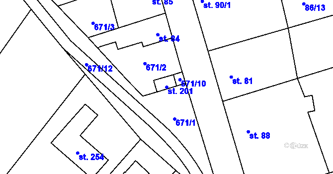 Parcela st. 201 v KÚ Prostějovičky, Katastrální mapa