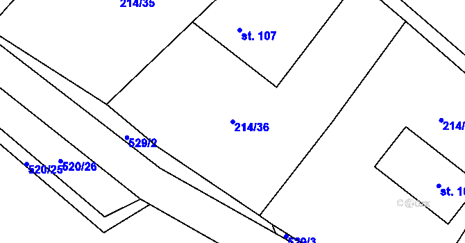 Parcela st. 214/36 v KÚ Prostějovičky, Katastrální mapa