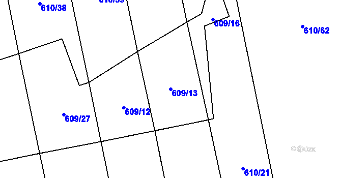 Parcela st. 609/13 v KÚ Prostějovičky, Katastrální mapa
