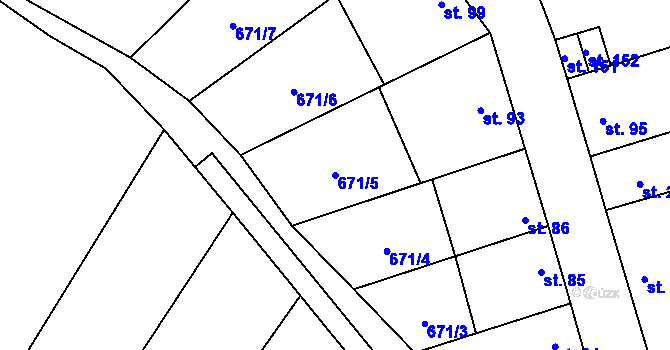 Parcela st. 671/5 v KÚ Prostějovičky, Katastrální mapa