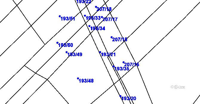 Parcela st. 193/21 v KÚ Prostějovičky, Katastrální mapa