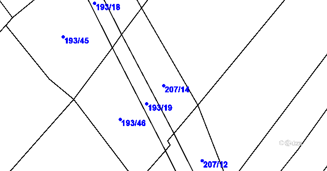 Parcela st. 207/14 v KÚ Prostějovičky, Katastrální mapa