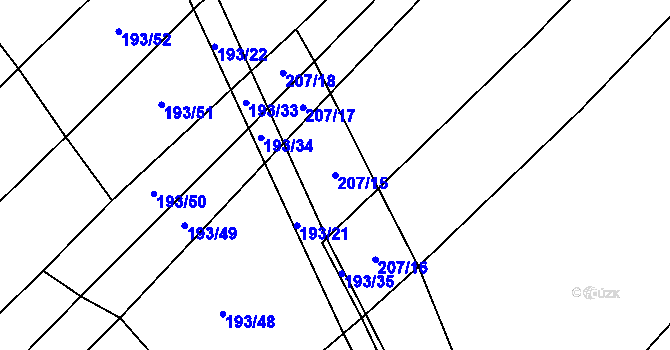 Parcela st. 207/15 v KÚ Prostějovičky, Katastrální mapa