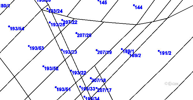 Parcela st. 207/19 v KÚ Prostějovičky, Katastrální mapa