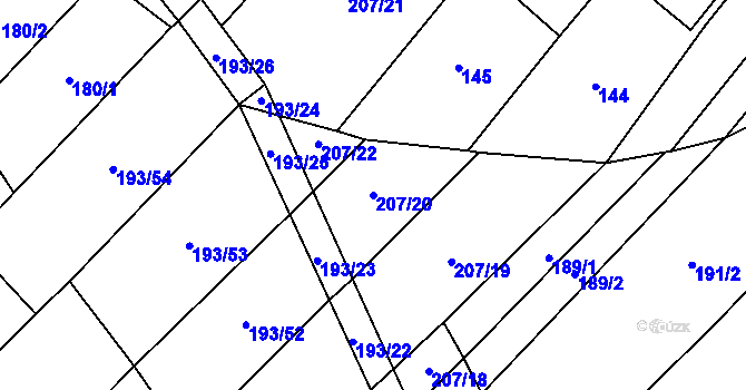 Parcela st. 207/20 v KÚ Prostějovičky, Katastrální mapa