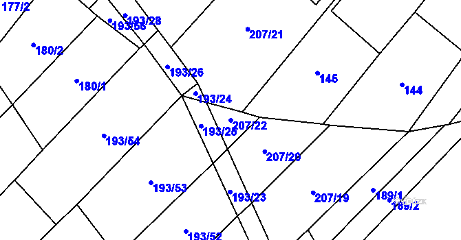 Parcela st. 207/22 v KÚ Prostějovičky, Katastrální mapa