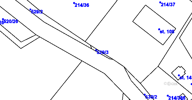 Parcela st. 529/3 v KÚ Prostějovičky, Katastrální mapa