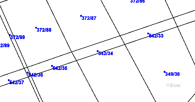 Parcela st. 542/34 v KÚ Prostějovičky, Katastrální mapa