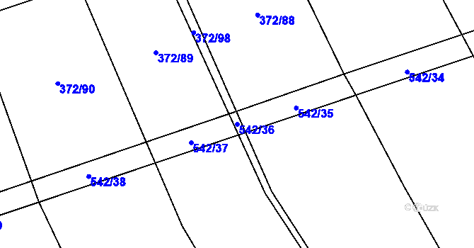 Parcela st. 542/36 v KÚ Prostějovičky, Katastrální mapa