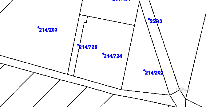 Parcela st. 214/724 v KÚ Prostějovičky, Katastrální mapa