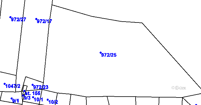 Parcela st. 972/25 v KÚ Prostiboř, Katastrální mapa