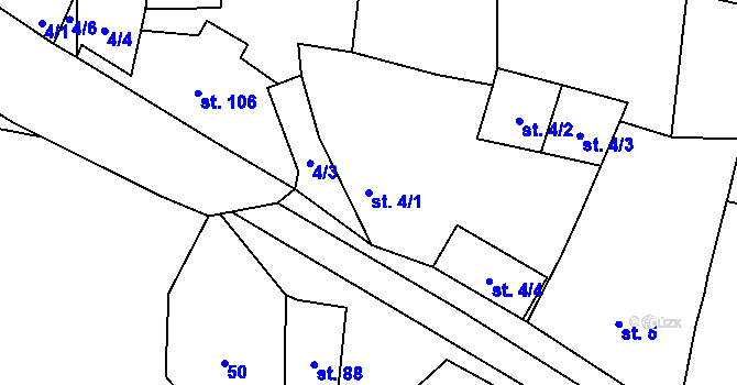 Parcela st. 4/1 v KÚ Prostiboř, Katastrální mapa
