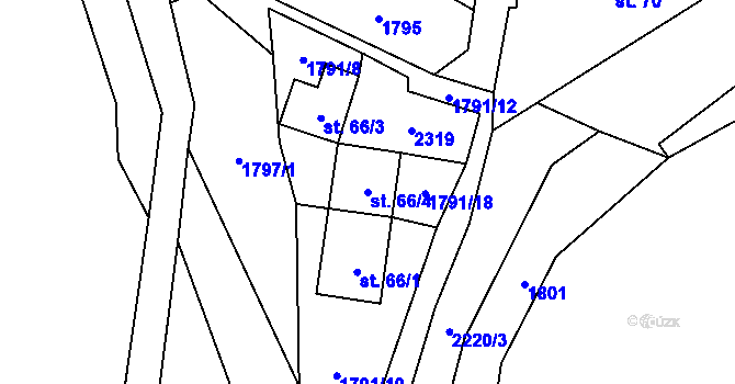 Parcela st. 66/4 v KÚ Prostiboř, Katastrální mapa