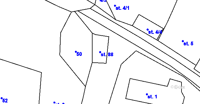 Parcela st. 88 v KÚ Prostiboř, Katastrální mapa