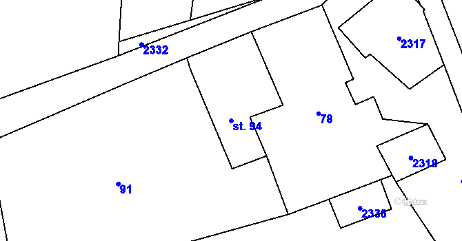 Parcela st. 94 v KÚ Prostiboř, Katastrální mapa