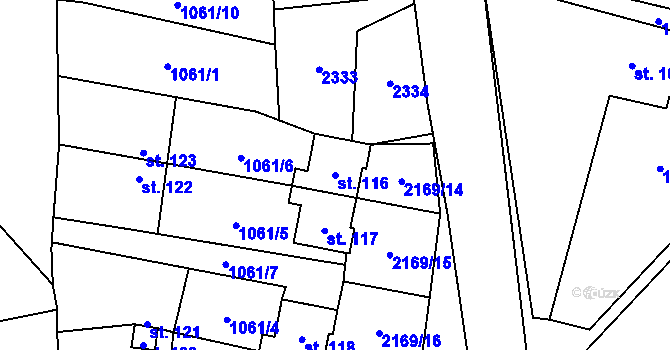 Parcela st. 116 v KÚ Prostiboř, Katastrální mapa