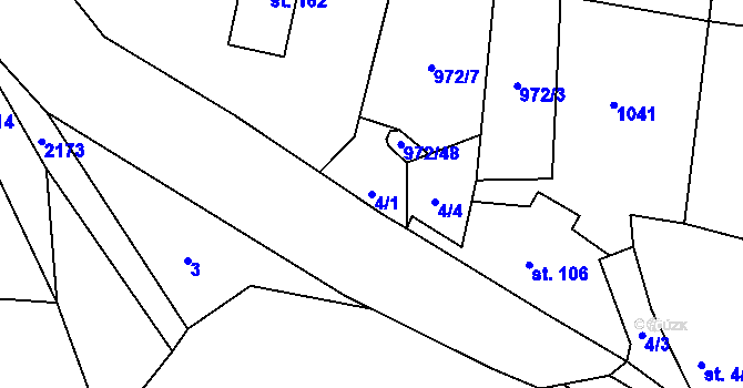 Parcela st. 4/1 v KÚ Prostiboř, Katastrální mapa