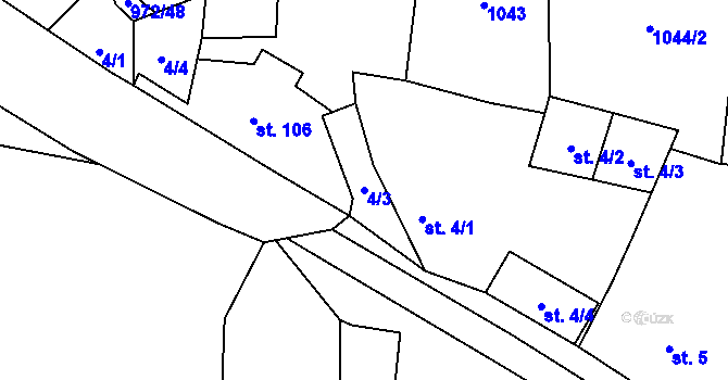 Parcela st. 4/3 v KÚ Prostiboř, Katastrální mapa