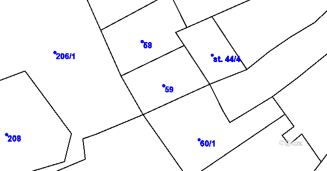 Parcela st. 59 v KÚ Prostiboř, Katastrální mapa