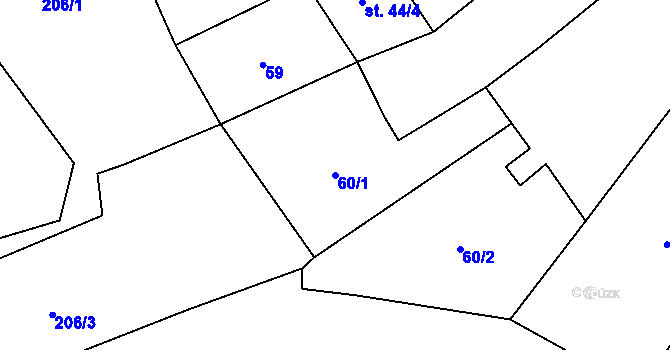 Parcela st. 60/1 v KÚ Prostiboř, Katastrální mapa