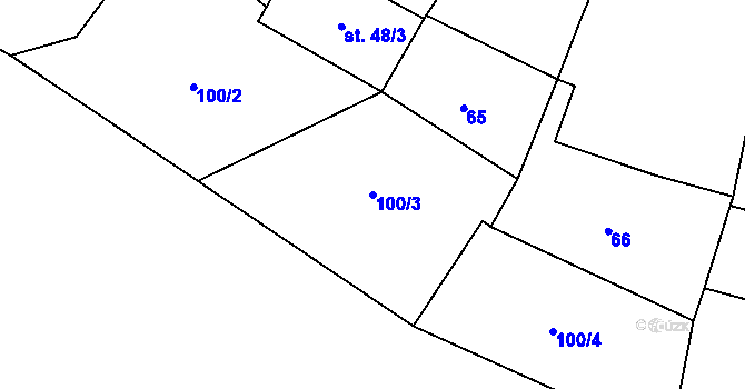 Parcela st. 100/3 v KÚ Prostiboř, Katastrální mapa