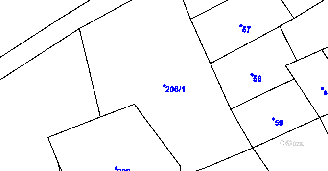 Parcela st. 206/1 v KÚ Prostiboř, Katastrální mapa