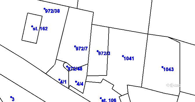 Parcela st. 972/3 v KÚ Prostiboř, Katastrální mapa