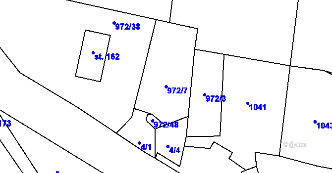 Parcela st. 972/7 v KÚ Prostiboř, Katastrální mapa