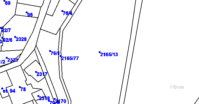 Parcela st. 2165/13 v KÚ Prostiboř, Katastrální mapa