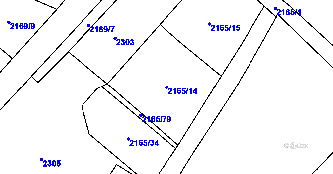 Parcela st. 2165/14 v KÚ Prostiboř, Katastrální mapa