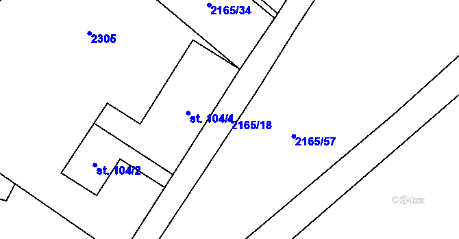 Parcela st. 2165/18 v KÚ Prostiboř, Katastrální mapa