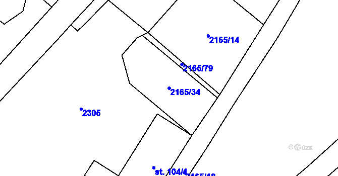 Parcela st. 2165/34 v KÚ Prostiboř, Katastrální mapa