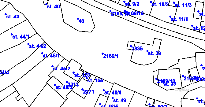 Parcela st. 2169/1 v KÚ Prostiboř, Katastrální mapa