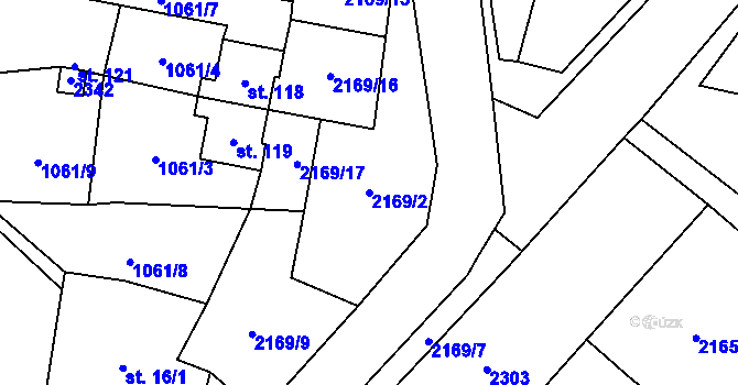 Parcela st. 2169/2 v KÚ Prostiboř, Katastrální mapa