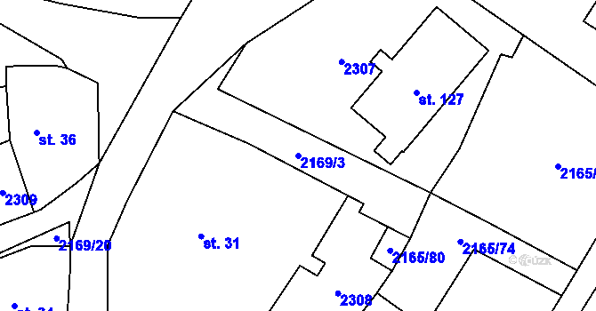 Parcela st. 2169/3 v KÚ Prostiboř, Katastrální mapa