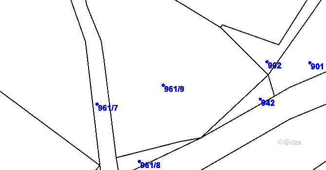 Parcela st. 961/9 v KÚ Prostiboř, Katastrální mapa