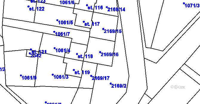 Parcela st. 2169/16 v KÚ Prostiboř, Katastrální mapa