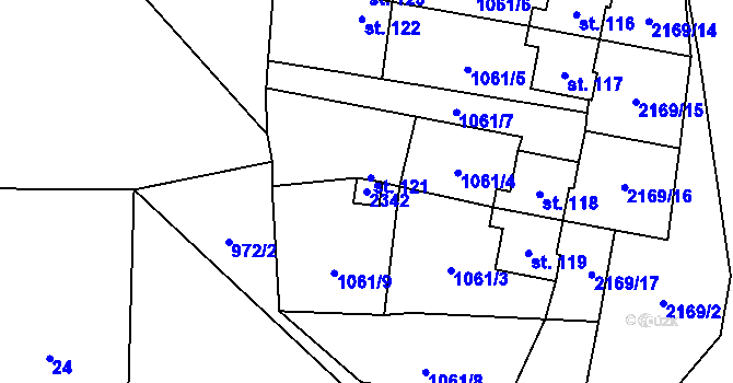 Parcela st. 2342 v KÚ Prostiboř, Katastrální mapa