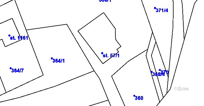 Parcela st. 57/1 v KÚ Prostřední Bečva, Katastrální mapa